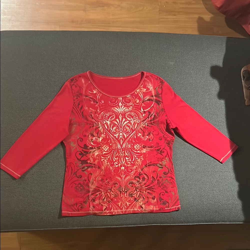 Red Long Sleeve Tee with Affliction style design